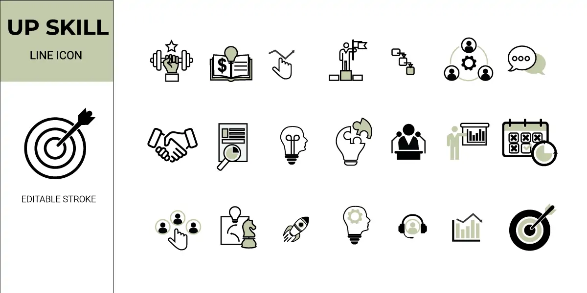 Upskill Business Education Line Icon Set Vector