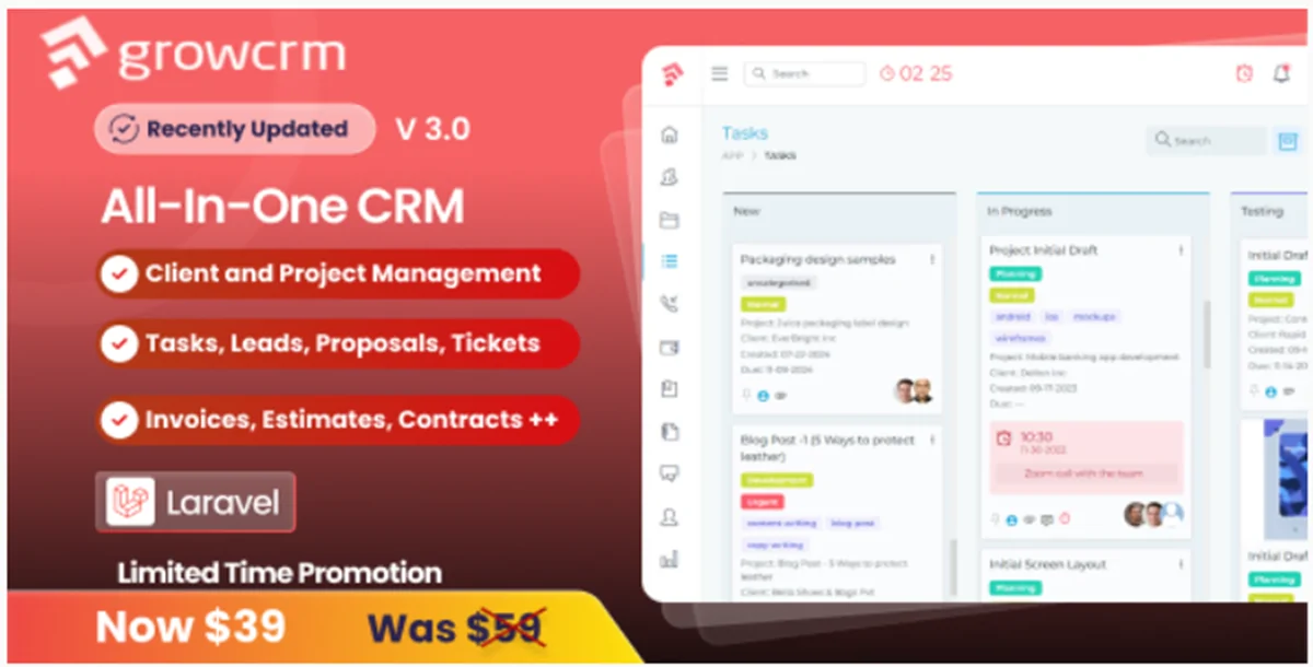 Grow CRM v3.0 - Laravel Project Management