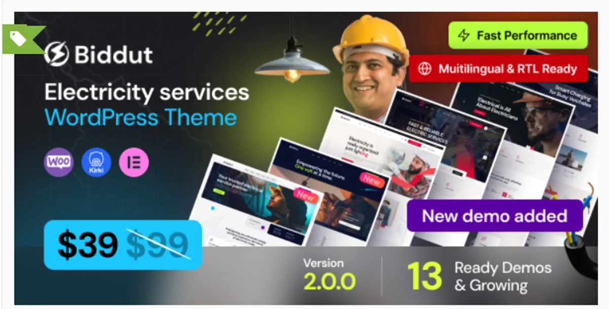 Biddut v1.0.6 - Electricity Services WordPress Theme
