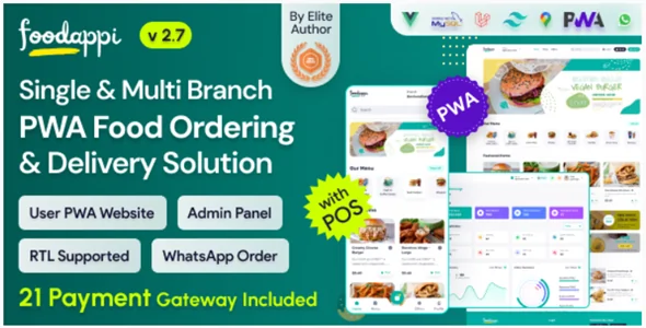 FoodAppi v2.6 - PWA Food Delivery System and WhatsApp Menu Ordering with Admin Panel