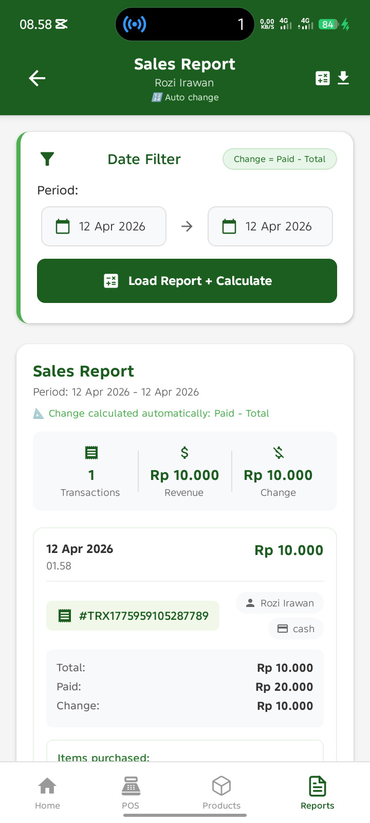 React Native Cashier POS – Barcode Scanner, Cart, Receipt Printing