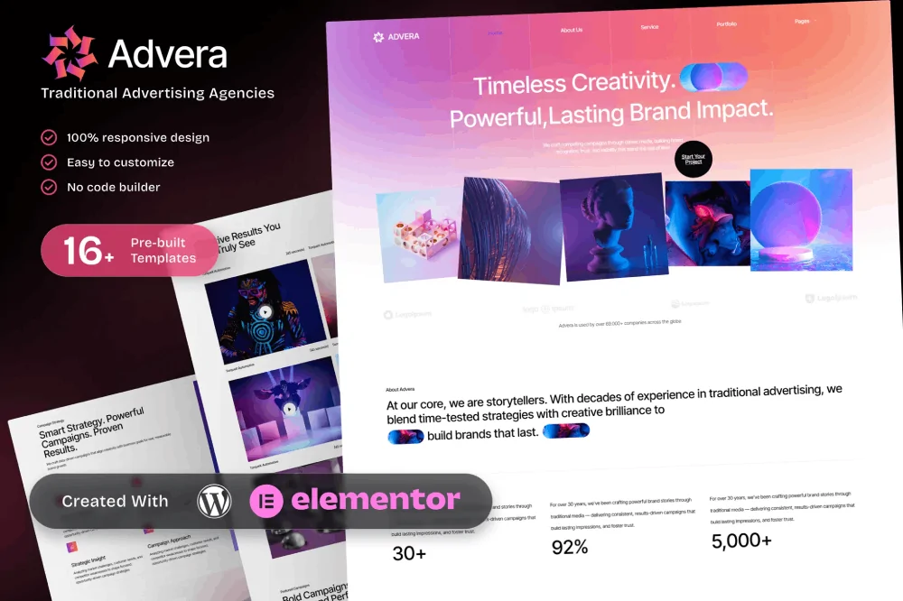 Advera – Traditional Advertising Agencies Elementor Template Kit