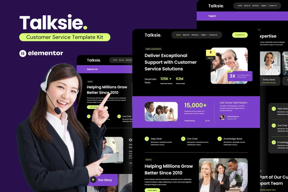 Talksie – Customer Service Website Elementor Template Kit