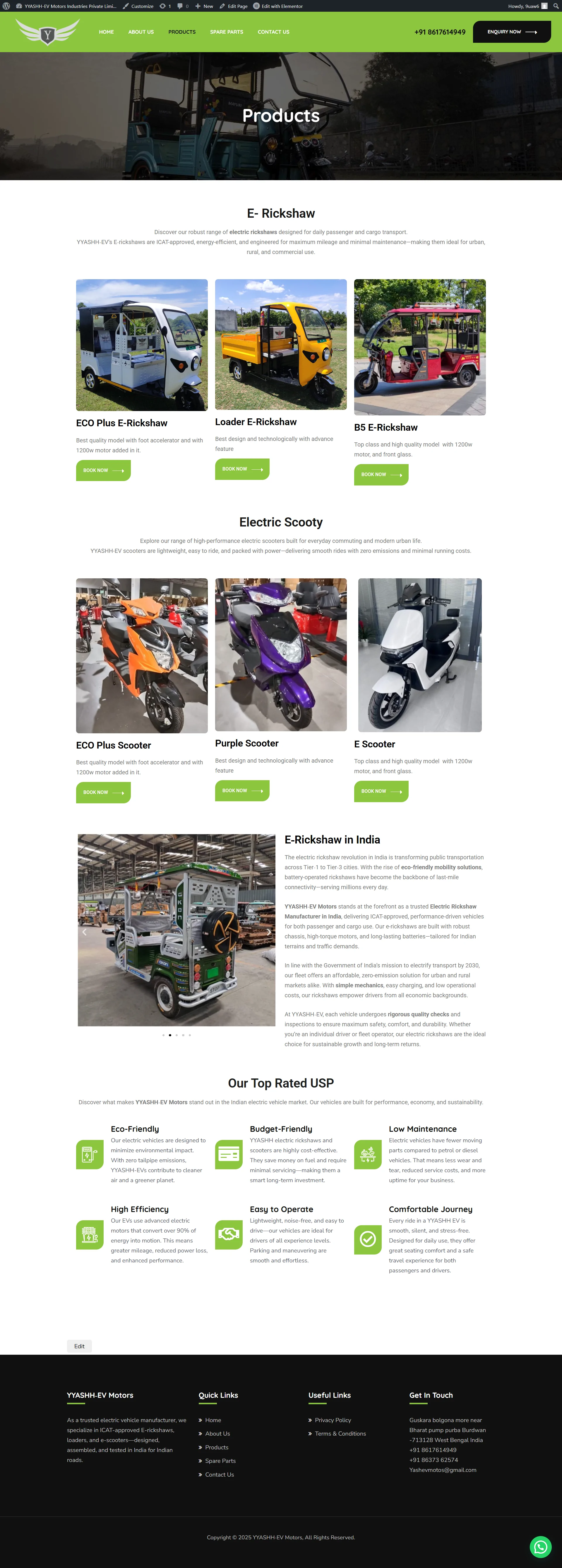 E-Scooter & E-Rickshaw WordPress Website Template | Elementor | EV Dealer & Manufacturer Site