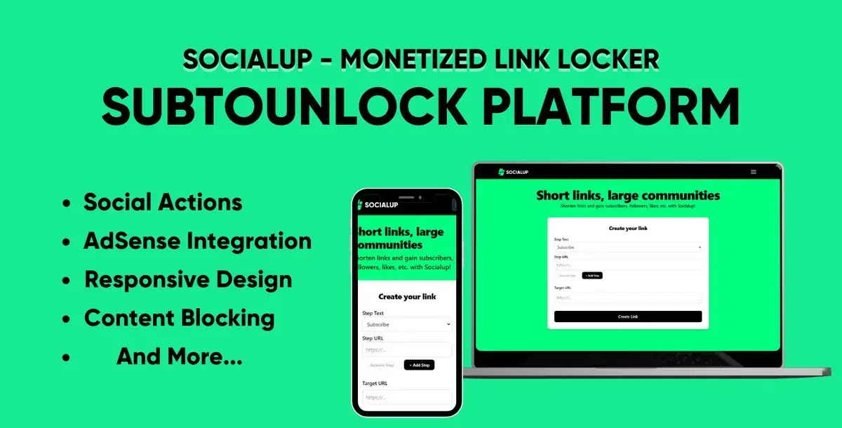 SocialUp v1.0 - Monetized Social Unlock Link