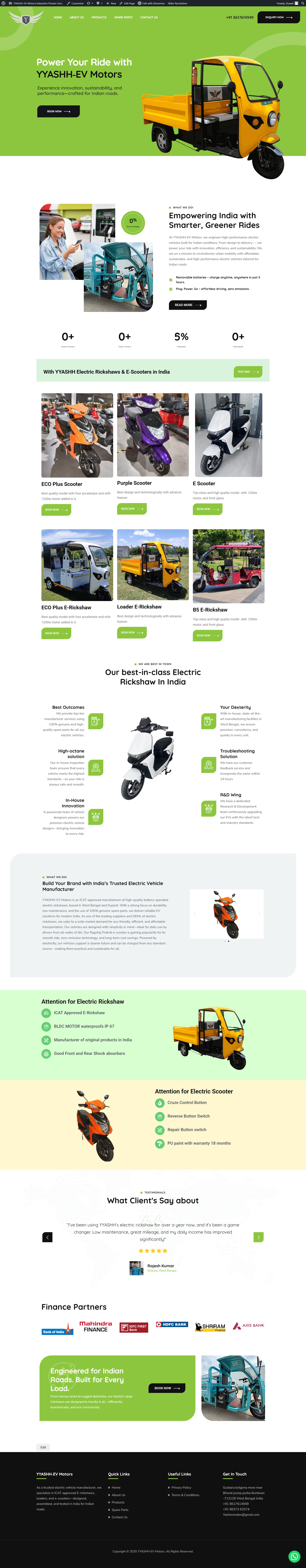 E-Scooter & E-Rickshaw WordPress Website Template | Elementor | EV Dealer & Manufacturer Site