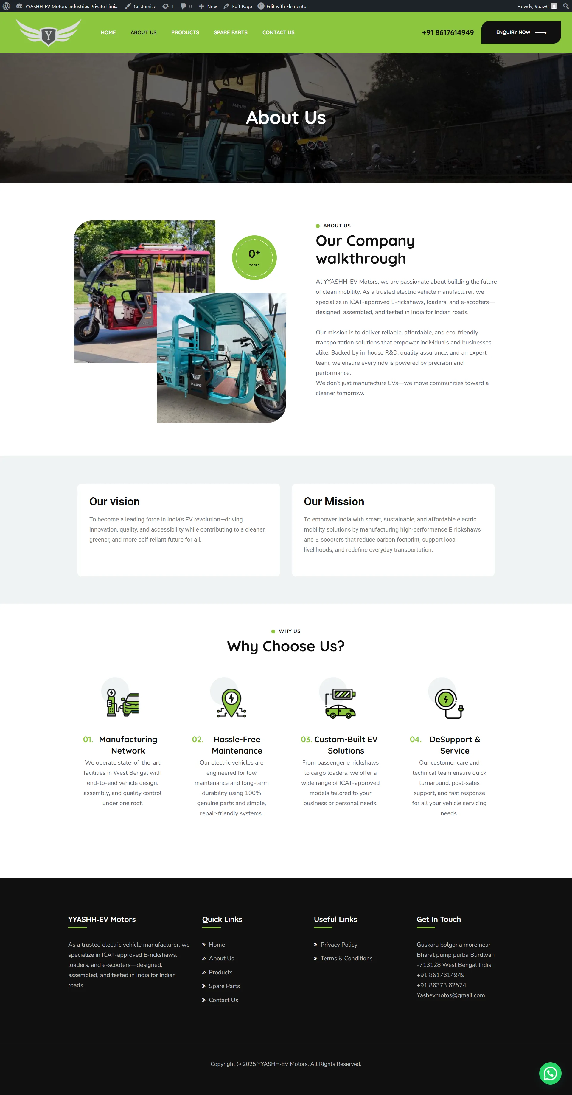 E-Scooter & E-Rickshaw WordPress Website Template | Elementor | EV Dealer & Manufacturer Site