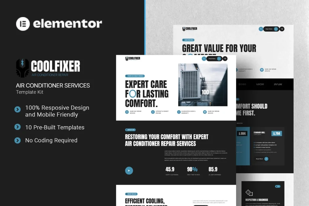 Coolfixer – Air Conditioner Services Elementor Template Kit