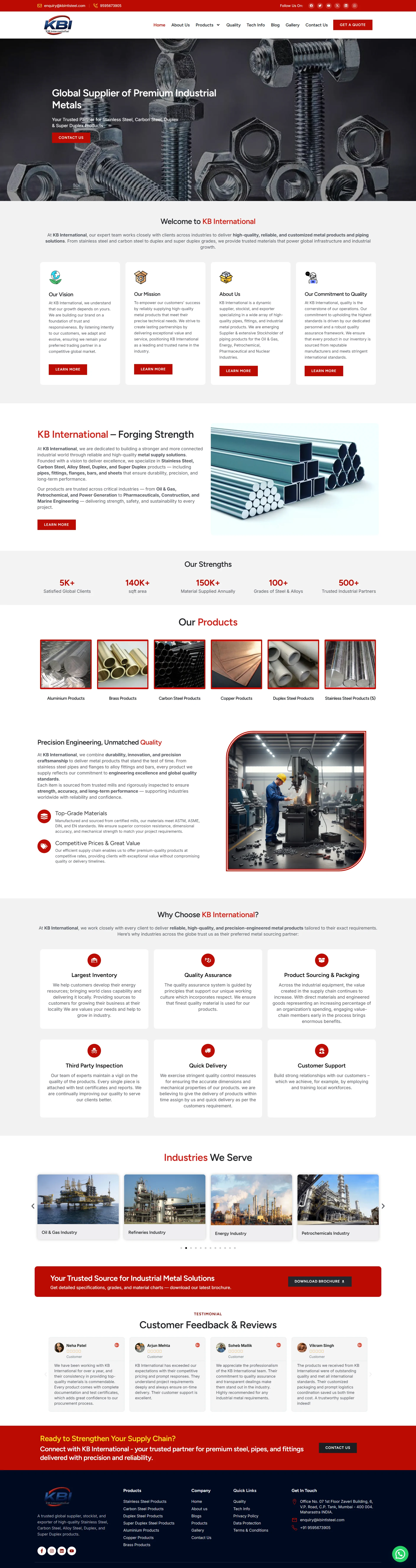 Stainless Steel Manufacturing Company WordPress Website | Elementor Pro | Custom Industrial Design