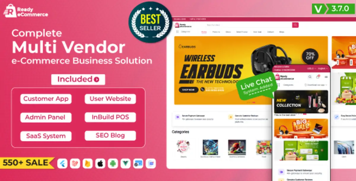 Ready ecommerce v4.0 - Complete Multi Vendor e-Commerce Mobile App, Customer Website with Store PO