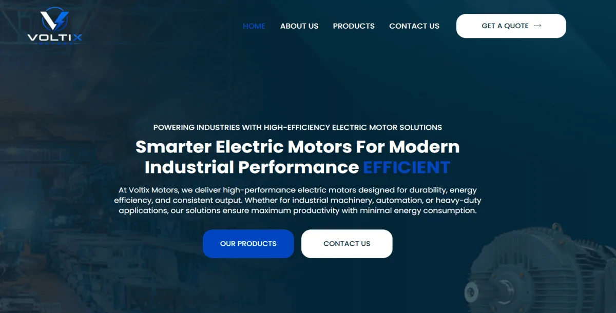 Electric Motors WordPress Website Template | Elementor Pro | Industrial Equipment Business