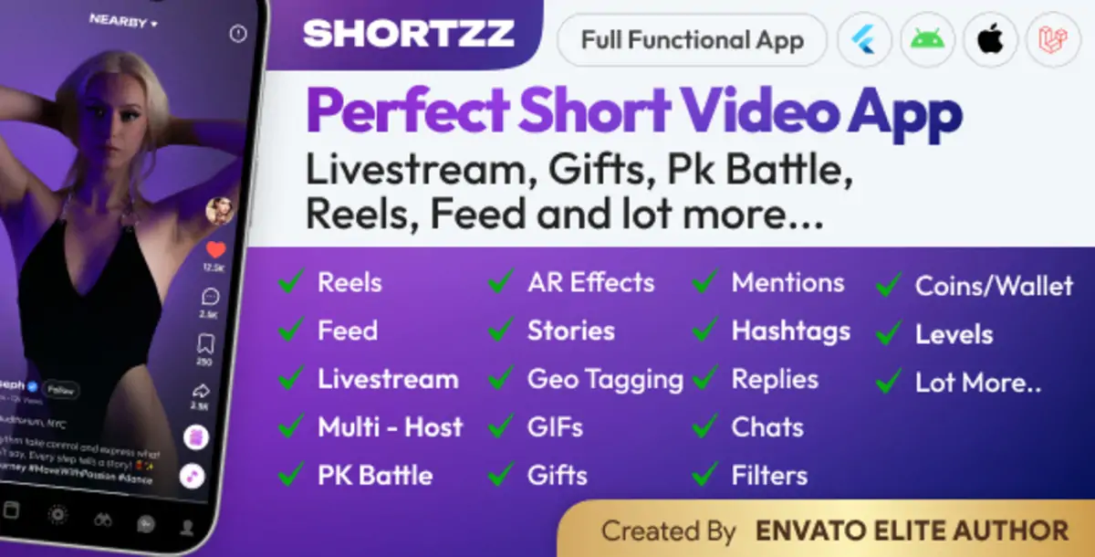 Shortzz - Tiktok Clone - Short Video App Live streaming App