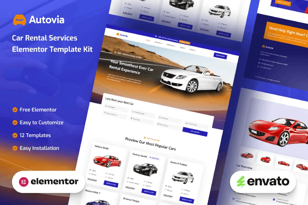 Autovia – Car Rental Service Elementor Template Kit